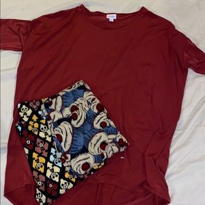Red Irma top and two patterned leggings